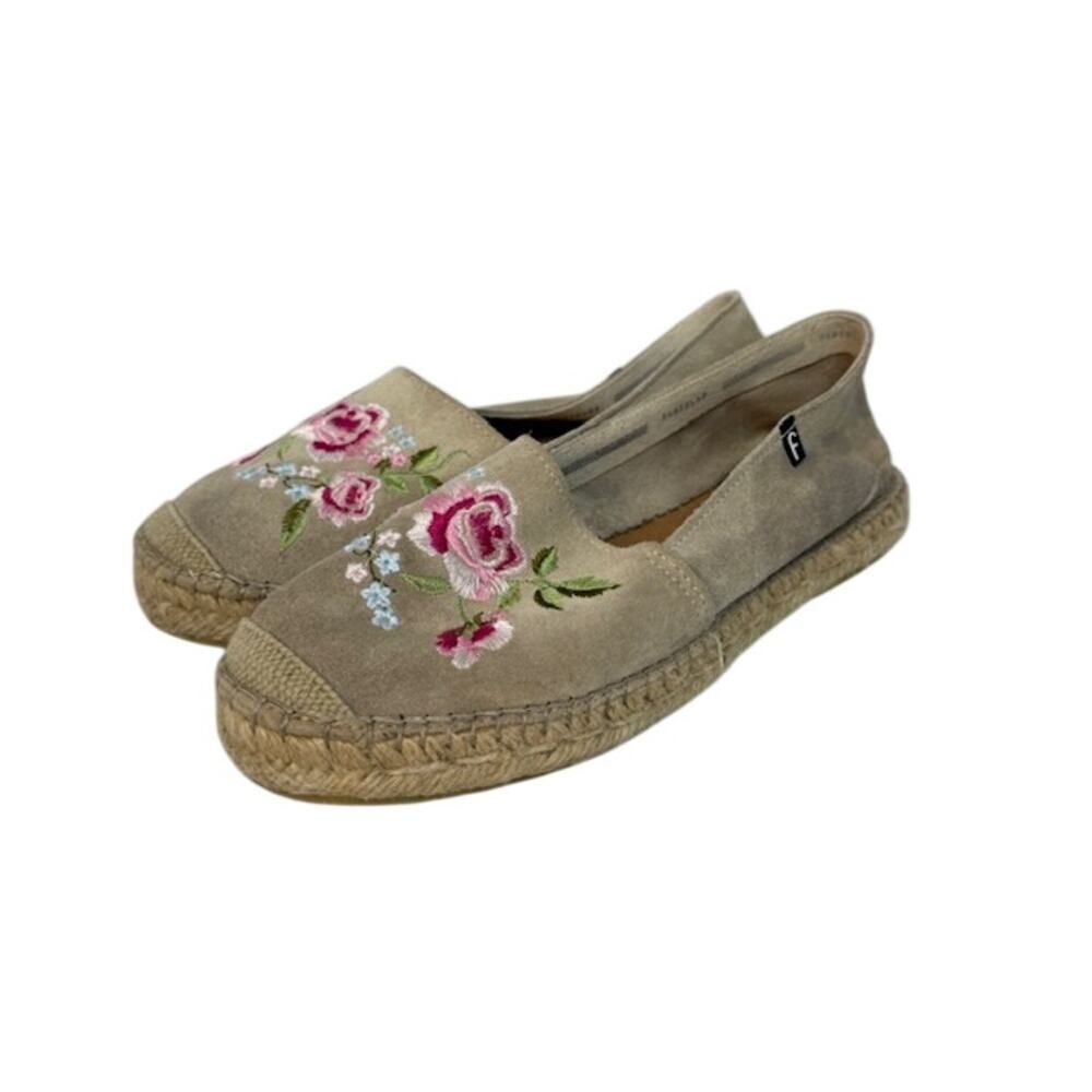 Fabiolas Espadrilles Tan Suede Floral Pink 39 8.5 M Spain